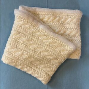 Elegant White Crochet Infinity Scarf with Fleece Lining